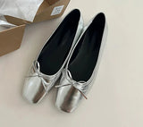 Silvery Slip On Women Mary Jane Shoes Fashion Shallow Butterfly-knot Ladies Comfort Dress Ballet Flats Footwear