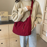 New Casual Versatile Slant Cross College Student Fashion Commuter ShoulderBag Large Capacity Canvas Solid Color Women's Bag