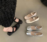 Women Flat Shoes Fashion Shallow Elastic Band Ladies Round Toe Shoes Soft Sole Flat Heel Dress Ballet Shoes