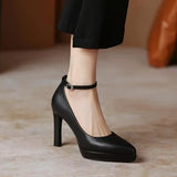 Spring and Autumn Season New Fashion Pointed Shallow Mouth One Line Buckle Solid Color Women's Mary Jane Single Shoes