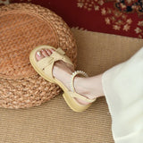 Comfort Shoes for Women All-Match Luxury Sandals Summer Heels Suit Female Beige Fashion Beach Girls Pearl Retro Black Clogs