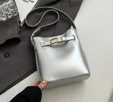 Silver Belt Design Pu Leather Shoulder Bags for Women Winter Fashion Simple Solid Color Handbags Crossbody Bag