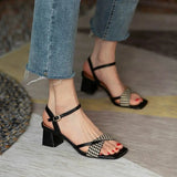 Open Toe with Medium Heels Footwear Square Buckles Summer Sandals for Women Ladies Shoes Sandal Korea Anti Slip Hot H Trend