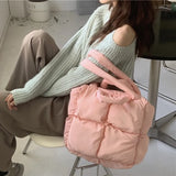Quilted Down Tote Shoulder Bag for Women Soft Stuffed Ladies Designer Pillow Bag Retro Female Plaid Underarm Bags Large Handbags
