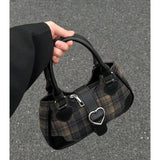 Sweet Retro Plaid Women's Small Shoulder Bags Fashion Love Girls Purse Handbags Crossbody Bag Tote Casual Female Underarm Bag