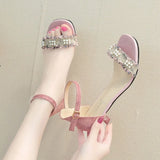 Sandals for Women Summer New Sandal Blue Mirror Luxury Rhinestone Designer Women's Shoes Trend  Small Medium Stiletto Heels