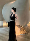 Vintage Luxurious Evening Wedding Party Black Long Dresses for Women Elegant Bodycon Mesh Patchwork Velvet Prom Female Clothing
