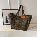 Oversized Leopard Prints Shoulder Bags for Women Deformable Canvas Large Capacity Shopping Totes Winter New Luxury Handbags