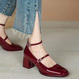 Women's Summer Footwear on Heeled Shoes for Woman  Japanese Style Lolita Mary Jane Red Bride Square Toe High Heels Gothic 39