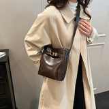 Silver Belt Design Pu Leather Shoulder Bags for Women Winter Fashion Simple Solid Color Handbags Crossbody Bag