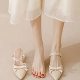 Beige Women's Shoes Summer with Medium Heels Footwear Bow Lace Sandals for Woman Wholesale Trend H Vip on Offer Vintage F
