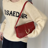 Fashion Metal Buckle Ladies Shoulder Messenger Bag Vintage Red Underarm Bags for Women Patent Leather Female Handbag Small Purse