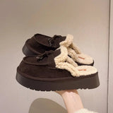 Winter New Women's Thick-soled Buckle Decorative Plush Warm Cotton Slippers