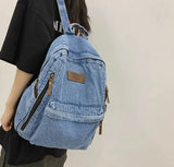 Washed Denim Fashion Backpacks For Women Latest Trend Student School Bag Multi Pockets Large Capacity Blue Rucksack Mochila