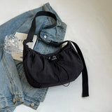 Pleated Solid Color Female Shoulder Bag Popular Trendy Casual Shopping Refined Large Capacity Crossbody Bag Student Commuter Bag