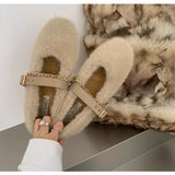 Designer Spring Autumn Women Warm Fur Shoes Fashion Shallow Slip On Ladies Flats Shoes Round Toe Women's Mary Jane Shoes