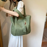 Elegant Ladies Straw Woven Handbag Women Holiday Beach Commute Casual Tote Top-Handle Bags Fashion Retro Shoulder Bags