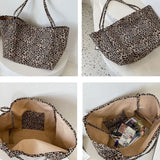 Vintage Leopard Print Tote Bag Handbag Women Retro Large Capacity Casual Shoulder Bags Female Harajuku Canvas Y2k Bags