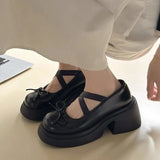 Bow Women Platform Marie Jane Shoes Mid Heels Fashion Sandals Summer New Thick Pumps Casual Chunky Women Lolita Shoes