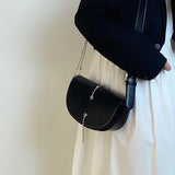 Beaded Chain Women Saddle Shoulder Bag PU Leather Ladies Clutch Purse Handbags Underarm Bag Luxury Design Female Messenger Bags