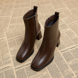 Work Women's Ankle Boots Leather Brown Heeled Short Shoes for Woman Very High Heels Footwear Booties Black Designer Luxury Sale