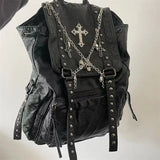 Grunge Rivet Y2k Backpack Women Gothic Subculture Punk Cross Black Mochila Ladies Vintage Harajuku Backpacks Aesthetic