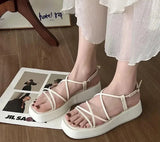 Summer New Brand Women Sandal Fashion Narrow Band Gladiator Shoes Platform Flats Heel Open Toe Dress Pumps Shoe