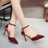 Fashion Solid Color High Heels Women's Summer New Girl Net Red Sexy One Word Buckle Casual Comfortable Shoes Women