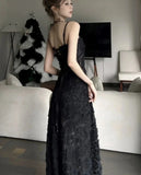 Vintage Luxury Black Long Dress Women Sexy Spaghetti Straps Wedding Evening Party Robe Summer Ladies Runway Bridesmaid Clothes