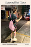 Fashion Pink Bear Drawstring Backpack for Women Kawaii Cartoon Cotton Y2k Women Backpack Korean Style Travel Shopping Girls Bag