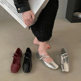 New Fashion Medium Heeled Mary Jane Single Shoes for Women Retro Thick Heel Ballet Shoes Cross Buckle Shallow SoftSole Shoe