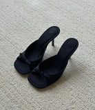 Slipper Mules Low High Heels Shoes Summer Best Street Look Females Square Head Open Toe bow Strappy Sandals Women