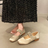 Ballerinas Woman  Female Shoes Low Heels Elegant Square Toe Ballet Dress New Grandma Summer Mary Janes Shoes Woman Flats Squ