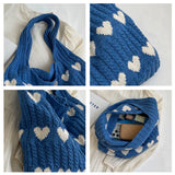 Heart Knit Women's Bag Knitted Eco Bag Korean Fashion Shopping Y2K Crochet Rope Shoulder Bag Female Knitting Handbag Tote Bags