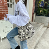 Japanese and Korean Ins Modern Small Leopard Print Messenger Bag, Single Shoulder Canvas Bag for Female Student