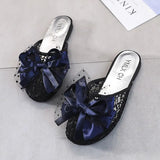 With Bow Mules Summer Women's Slippers and Ladies Sandals Slides Black Flat Home Bedroom Shoes House Luxury New Style W I Y