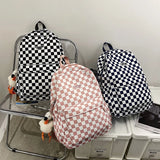 Fashion Pink Plaid Backpack Women School Bag Men Black Checked Backpacks for Teenage Girls Travel Shoulder Bags Casual Rucksack