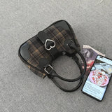 Plaid Womens Handbag Korean Fashion Sweet Cute Elegant Casual Shoulder Bag Autumn and Winter College Style Girls Armpit Bag