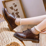 New Women Oxfords Women's Shoes Ladies Leather Female Round Toe Sewing Retro Comfortable Footwear Lolita Shoe Brown 40