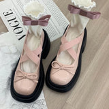 Bow Women Platform Marie Jane Shoes Mid Heels Fashion Sandals Summer New Thick Pumps Casual Chunky Women Lolita Shoes