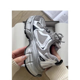 Women's Spring and Summer New Distressed Silver Versatile Breathable Casual Sneaker Dad Shoes