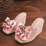 New Wedges Slippers For Women Summer Fashion Pink Butterfly-knot Designer Sandals Platform Heels Size 46 Female Shoes
