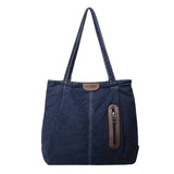 Cowboy Solid Color High Quality Handbag Zipper Simple Casual Tote Bag Soft Large Capacity Western Style Shoulder Bag