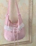 New Women's Japanese Korean Bow Lace Shoulder Bag Large Capacity Causal Sweet Student Canvas Bags