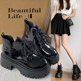 Chunky Black Platform Casual Women's Ankle Boots New Designer Autumn Winter British Style PU Leather Boots Shoes for Women