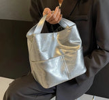 Women's Small Fashion Girls School Bag Silver PU Leather  Fashion Travel Shoulder Bag with Short Handle Handbags