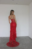 Sexy Red New Floral Sequin Photography Photo Shoot Dress Props Lace up Back Illusion Prom Party Dresses Plus SIze