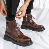 Brand Men's Genuine Leather Boots Thick Soles High-quality Workwear Boots Men's High Top Casual Shoes Knight Motorcycle Boots