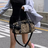 Y2k Large Capacity Pink Travel Crossbody Bag Women Versatile Leopard Print Shoulder Bag 2024 Trend Sports Gym Handbag