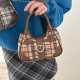 Plaid Womens Handbag Korean Fashion Sweet Cute Elegant Casual Shoulder Bag Autumn and Winter College Style Girls Armpit Bag